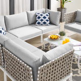 Harmony 7-Piece  Sunbrella® Basket Weave Outdoor Patio Aluminum Sectional Sofa Set Tan Gray EEI-4935-TAN-GRY-SET