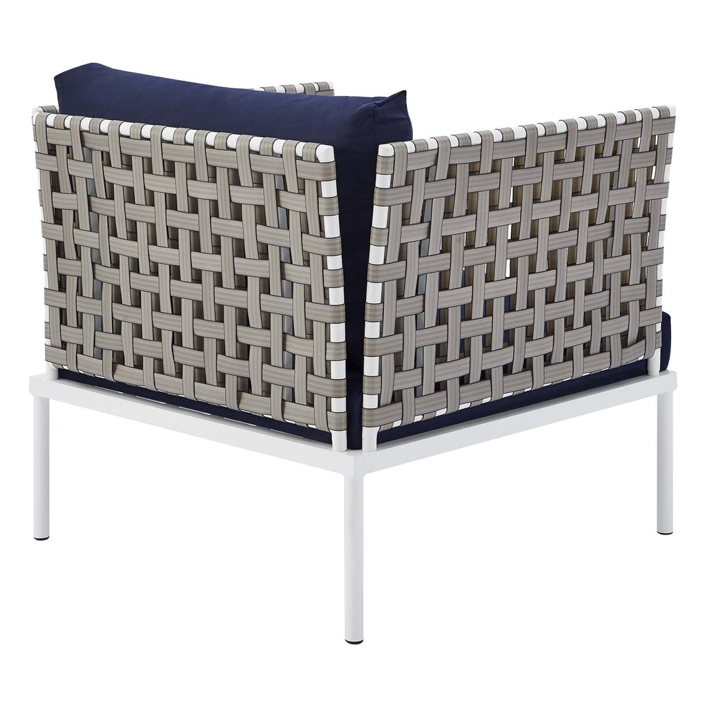 Harmony 7-Piece  Sunbrella® Basket Weave Outdoor Patio Aluminum Sectional Sofa Set Tan Navy EEI-4935-TAN-NAV-SET