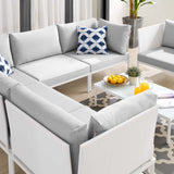 Harmony 7-Piece  Sunbrella® Outdoor Patio Aluminum Sectional Sofa Set White Gray EEI-4936-WHI-GRY-SET