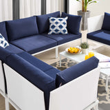 Harmony 7-Piece  Sunbrella® Outdoor Patio Aluminum Sectional Sofa Set White Navy EEI-4936-WHI-NAV-SET