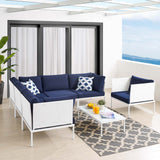 Harmony 7-Piece  Sunbrella® Outdoor Patio Aluminum Sectional Sofa Set White Navy EEI-4936-WHI-NAV-SET