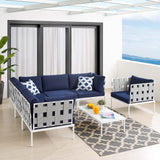 Harmony 7-Piece  Sunbrella® Outdoor Patio Aluminum Sectional Sofa Set Gray Navy EEI-4937-GRY-NAV-SET