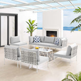 Harmony 8-Piece  Sunbrella® Basket Weave Outdoor Patio Aluminum Sectional Sofa Set Taupe Gray EEI-4938-TAU-GRY-SET