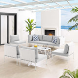 Harmony 8-Piece  Sunbrella® Outdoor Patio Aluminum Sectional Sofa Set White Gray EEI-4940-WHI-GRY-SET