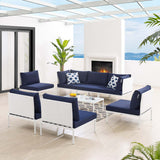 Harmony 8-Piece  Sunbrella® Outdoor Patio Aluminum Sectional Sofa Set White Navy EEI-4940-WHI-NAV-SET