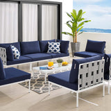 Harmony 8-Piece  Sunbrella® Outdoor Patio All Mesh Sectional Sofa Set Gray Navy EEI-4941-GRY-NAV-SET