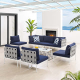 Harmony 8-Piece  Sunbrella® Outdoor Patio All Mesh Sectional Sofa Set Gray Navy EEI-4941-GRY-NAV-SET