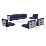 Harmony 8-Piece  Sunbrella® Outdoor Patio All Mesh Sectional Sofa Set Gray Navy EEI-4941-GRY-NAV-SET