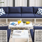 Harmony 8-Piece  Sunbrella® Basket Weave Outdoor Patio Aluminum Sectional Sofa Set Taupe Navy EEI-4942-TAU-NAV-SET