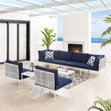 Harmony 8-Piece  Sunbrella® Basket Weave Outdoor Patio Aluminum Sectional Sofa Set Taupe Navy EEI-4942-TAU-NAV-SET