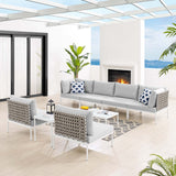 Harmony 8-Piece  Sunbrella® Basket Weave Outdoor Patio Aluminum Sectional Sofa Set Tan Gray EEI-4943-TAN-GRY-SET