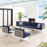 Harmony 8-Piece  Sunbrella® Basket Weave Outdoor Patio Aluminum Sectional Sofa Set Tan Navy EEI-4943-TAN-NAV-SET