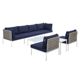 Harmony 8-Piece  Sunbrella® Basket Weave Outdoor Patio Aluminum Sectional Sofa Set Tan Navy EEI-4943-TAN-NAV-SET