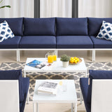 Harmony 8-Piece  Sunbrella® Outdoor Patio Aluminum Sectional Sofa Set White Navy EEI-4944-WHI-NAV-SET