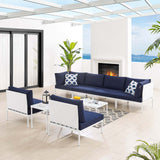 Harmony 8-Piece  Sunbrella® Outdoor Patio Aluminum Sectional Sofa Set White Navy EEI-4944-WHI-NAV-SET