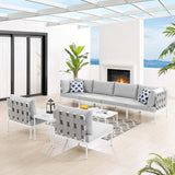 Harmony 8-Piece  Sunbrella® Outdoor Patio Aluminum Sectional Sofa Set Gray Gray EEI-4945-GRY-GRY-SET