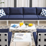 Harmony 8-Piece  Sunbrella® Outdoor Patio Aluminum Sectional Sofa Set Gray Navy EEI-4945-GRY-NAV-SET