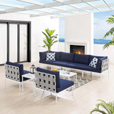 Harmony 8-Piece  Sunbrella® Outdoor Patio Aluminum Sectional Sofa Set Gray Navy EEI-4945-GRY-NAV-SET