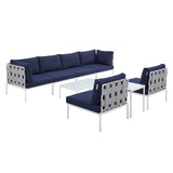 Harmony 8-Piece  Sunbrella® Outdoor Patio Aluminum Sectional Sofa Set Gray Navy EEI-4945-GRY-NAV-SET