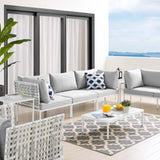 Harmony 8-Piece  Sunbrella® Basket Weave Outdoor Patio Aluminum Seating Set Taupe Gray EEI-4946-TAU-GRY-SET