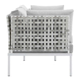 Harmony 8-Piece  Sunbrella® Basket Weave Outdoor Patio Aluminum Seating Set Taupe Gray EEI-4946-TAU-GRY-SET