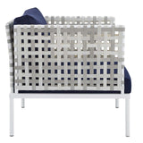 Harmony 8-Piece  Sunbrella® Basket Weave Outdoor Patio Aluminum Seating Set Taupe Navy EEI-4946-TAU-NAV-SET