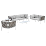 Harmony 8-Piece  Sunbrella® Basket Weave Outdoor Patio Aluminum Seating Set Tan Gray EEI-4947-TAN-GRY-SET