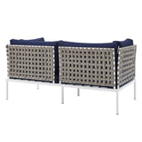 Harmony 8-Piece  Sunbrella® Basket Weave Outdoor Patio Aluminum Seating Set Tan Navy EEI-4947-TAN-NAV-SET