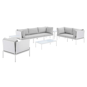 Harmony 8-Piece  Sunbrella® Outdoor Patio Aluminum Seating Set White Gray EEI-4948-WHI-GRY-SET