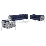 Harmony 8-Piece  Sunbrella® Outdoor Patio Aluminum Seating Set Gray Navy EEI-4949-GRY-NAV-SET