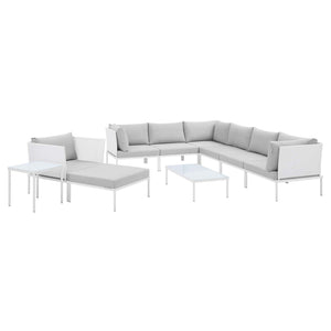 Harmony 10-Piece  Sunbrella® Outdoor Patio Aluminum Sectional Sofa Set White Gray EEI-4952-WHI-GRY-SET