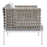 Harmony Sunbrella® Basket Weave Outdoor Patio Aluminum Armchair Tan Gray EEI-4954-TAN-GRY