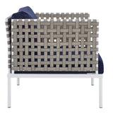 Harmony Sunbrella® Basket Weave Outdoor Patio Aluminum Armchair Tan Navy EEI-4954-TAN-NAV