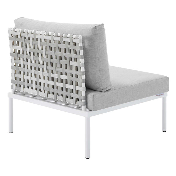 Harmony Sunbrella® Basket Weave Outdoor Patio Aluminum Armless Chair Taupe Gray EEI-4957-TAU-GRY