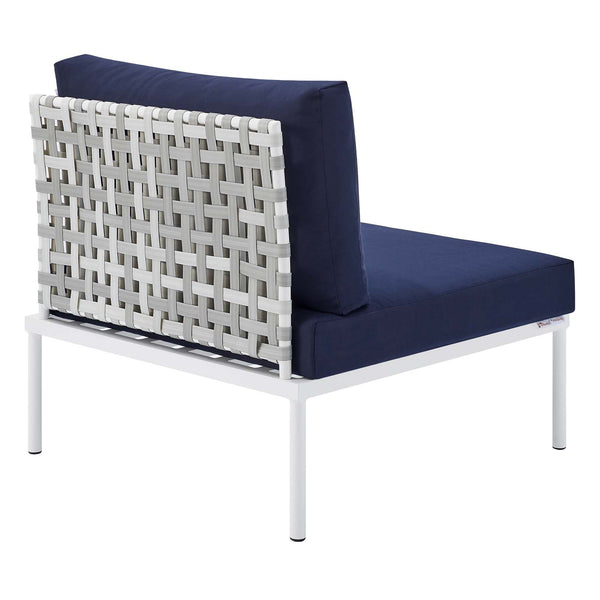 Harmony Sunbrella® Basket Weave Outdoor Patio Aluminum Armless Chair Taupe Navy EEI-4957-TAU-NAV