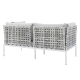 Harmony Sunbrella® Basket Weave Outdoor Patio Aluminum Loveseat Taupe Gray EEI-4961-TAU-GRY