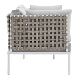 Harmony Sunbrella® Basket Weave Outdoor Patio Aluminum Loveseat Tan Gray EEI-4962-TAN-GRY