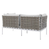 Harmony Sunbrella® Basket Weave Outdoor Patio Aluminum Loveseat Tan Gray EEI-4962-TAN-GRY