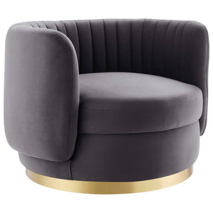 Embrace Tufted Performance Velvet Performance Velvet Swivel Chair Gold Gray EEI-4997-GLD-GRY