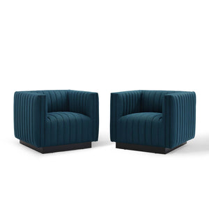 Conjure Tufted Armchair Upholstered Fabric Set of 2 Azure EEI-5045-AZU