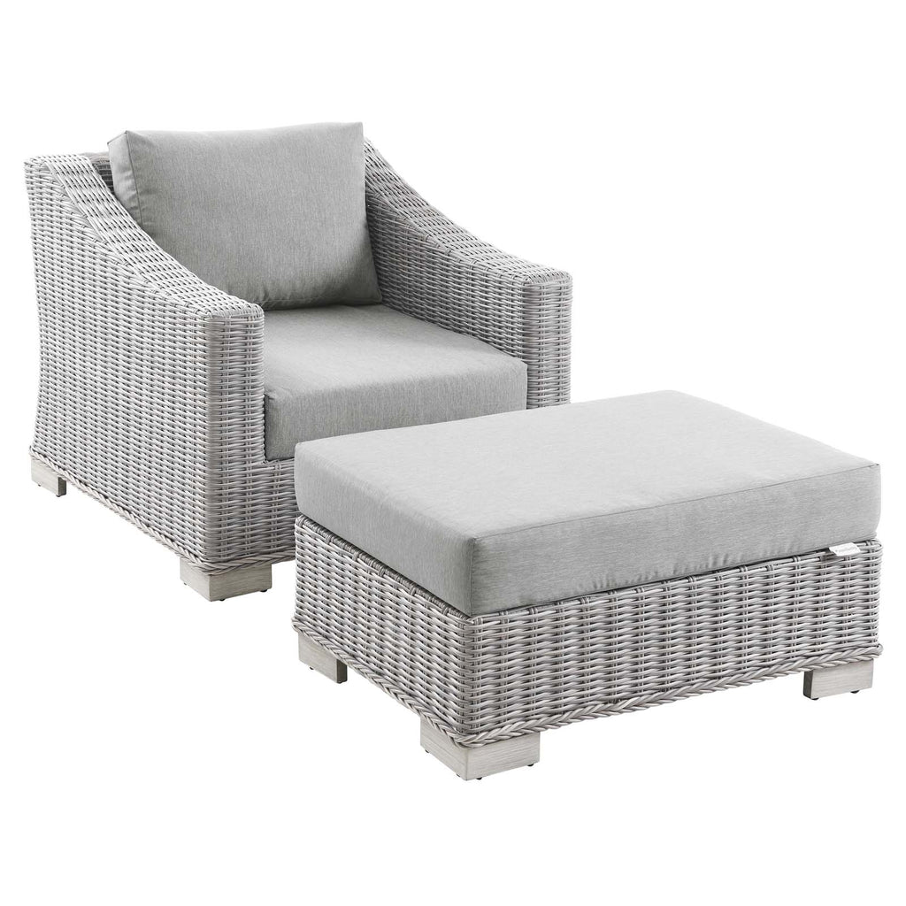 Conway Outdoor Patio Wicker Rattan 2 Piece Armchair and Ottoman