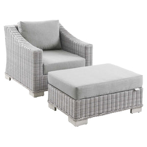 Conway Outdoor Patio Wicker Rattan 2-Piece Armchair and Ottoman Set Light Gray Gray EEI-5090-GRY