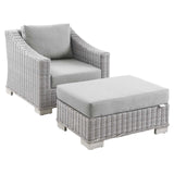 Conway Outdoor Patio Wicker Rattan 2-Piece Armchair and Ottoman Set