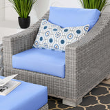 Conway Outdoor Patio Wicker Rattan 2-Piece Armchair and Ottoman Set Light Gray Light Blue EEI-5090-LBU