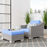 Conway Outdoor Patio Wicker Rattan 2-Piece Armchair and Ottoman Set Light Gray Light Blue EEI-5090-LBU