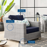 Conway Outdoor Patio Wicker Rattan 2-Piece Armchair and Ottoman Set Light Gray Navy EEI-5090-NAV