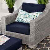 Conway Outdoor Patio Wicker Rattan 2-Piece Armchair and Ottoman Set Light Gray Navy EEI-5090-NAV