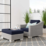 Conway Outdoor Patio Wicker Rattan 2-Piece Armchair and Ottoman Set Light Gray Navy EEI-5090-NAV