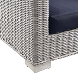 Conway Outdoor Patio Wicker Rattan 2-Piece Armchair and Ottoman Set Light Gray Navy EEI-5090-NAV