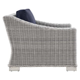 Conway Outdoor Patio Wicker Rattan 2-Piece Armchair and Ottoman Set Light Gray Navy EEI-5090-NAV